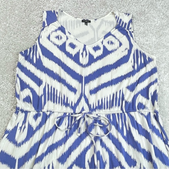 Talbots Ikat Maxi Dress Blue White Beachy Resort Long drawstring tie waist 2X - Picture 6 of 10